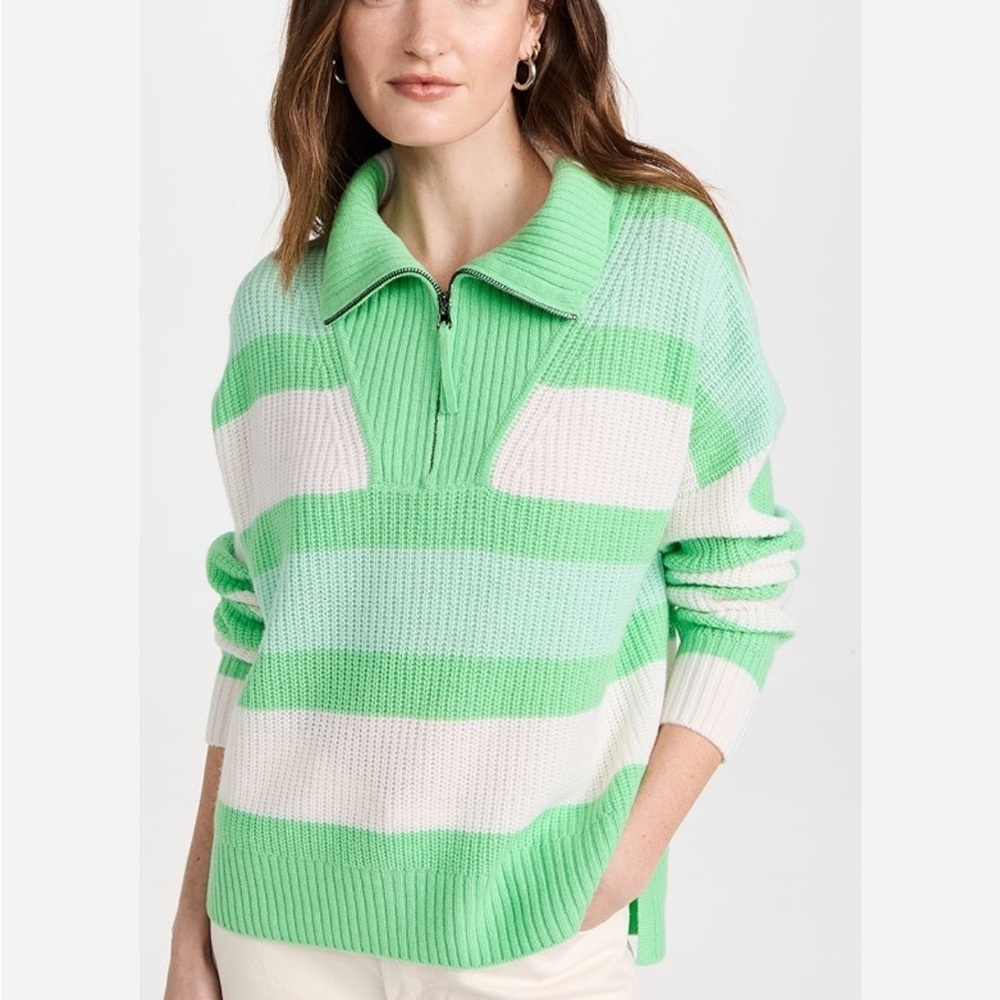 Solid & Striped NWT Adriana Quarter Zip Sweater Stripes Ribbed Wool Cashmere